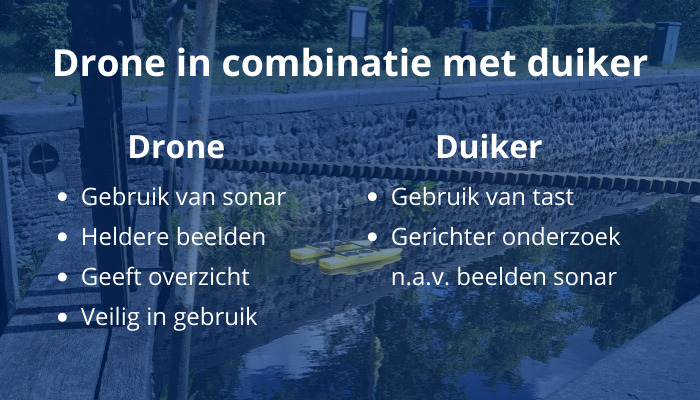 Drone en duiker onderwaterinspectie oquay